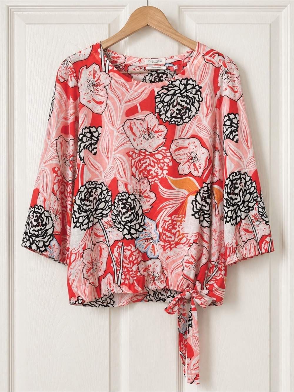 Christian Berg Woman Blouse M Floral Tie Side Pure Linen Multicolor